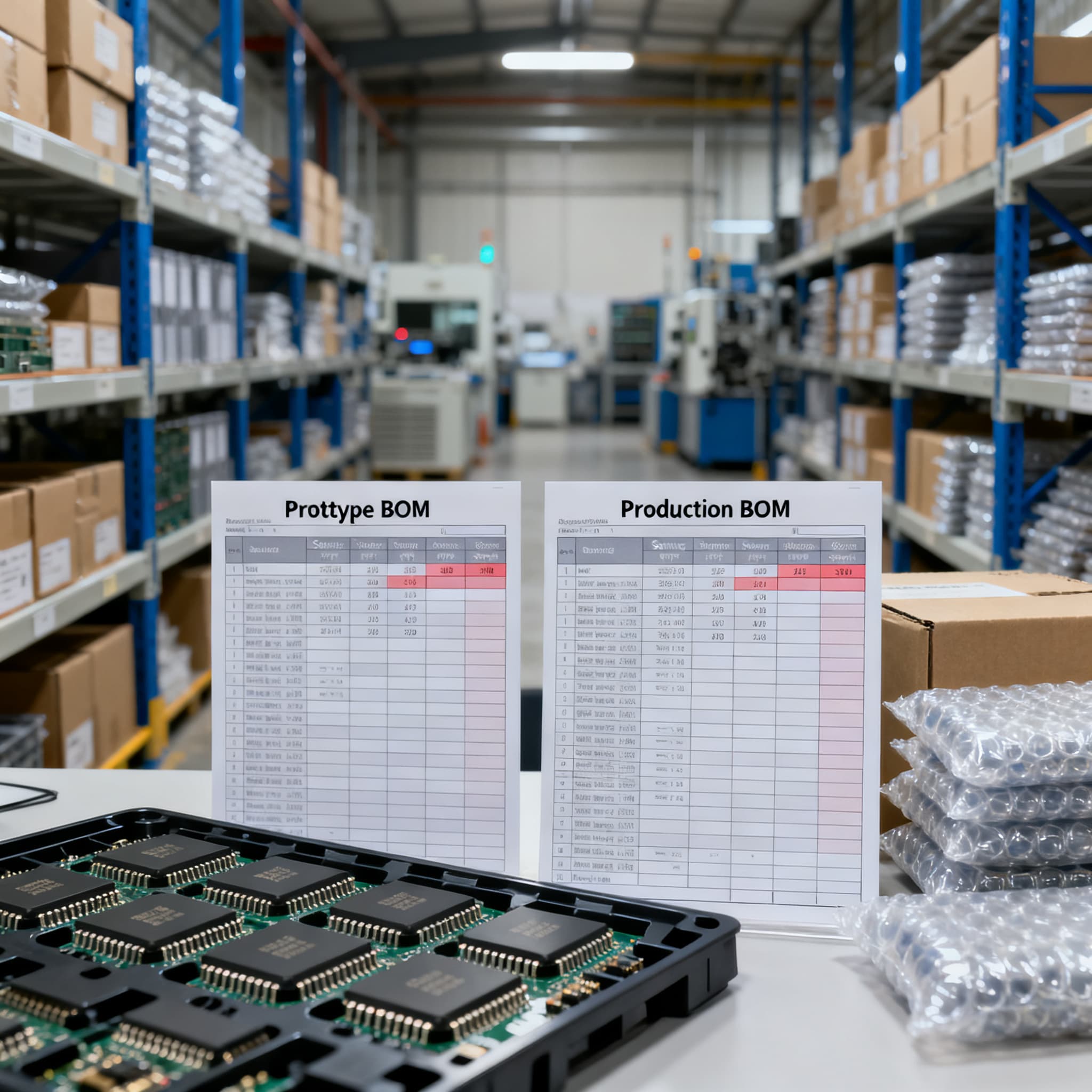 Prototype BOM vs production BOM sourcing priorities