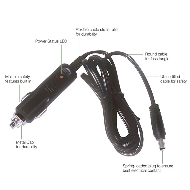 AUTO CBL ASSY W/PLG 12V 5A W/LED