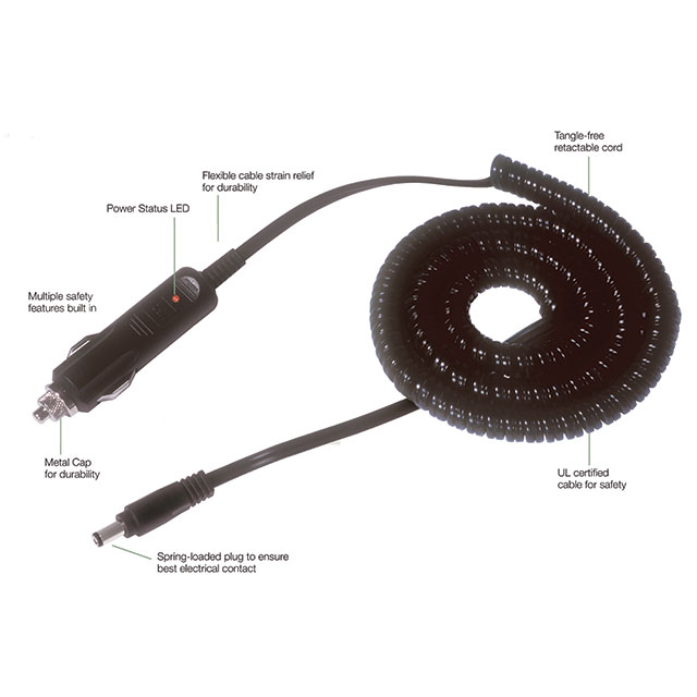 AUTO CBL ASSY W/PLG 12V 5A W/LED
