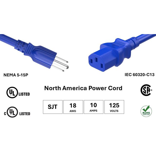 PWR CORD NEMA5-15P/C13 18AWG 4'