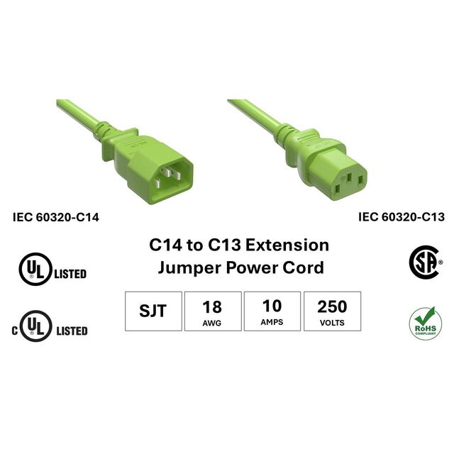 EXTEN PWR CORD C14/C13 18AWG 4'