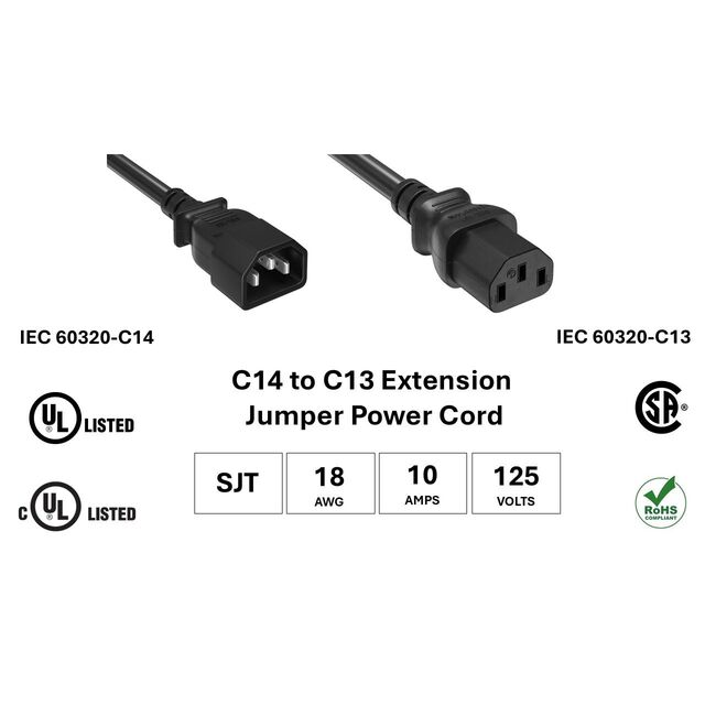 EXTEN PWR CORD C14/C13 18AWG 4'
