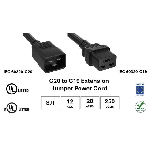 EXTEN PWR CORD C20/C19 12AWG 5'