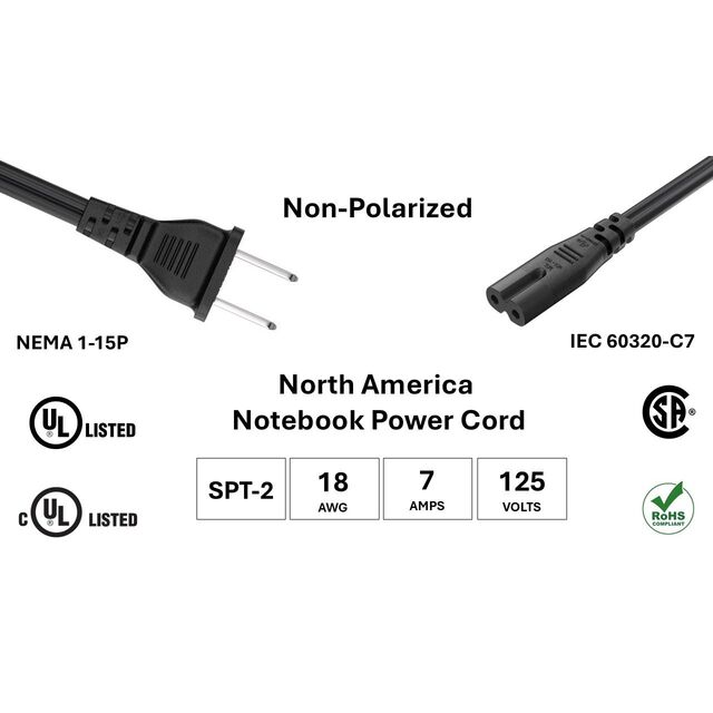 PWR CRD NEMA1-15P to C7 NP 1FT