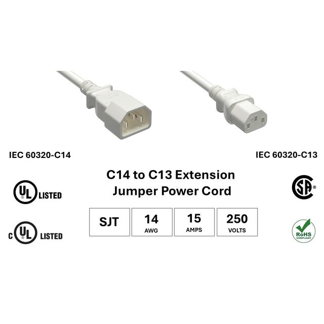 EXTEN PWR CORD C14/C13 14AWG 6'