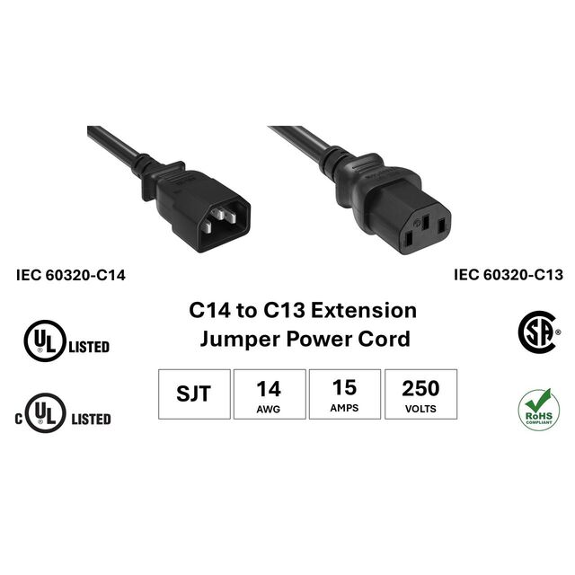 EXTEN PWR CORD C14/C13 14AWG 8'