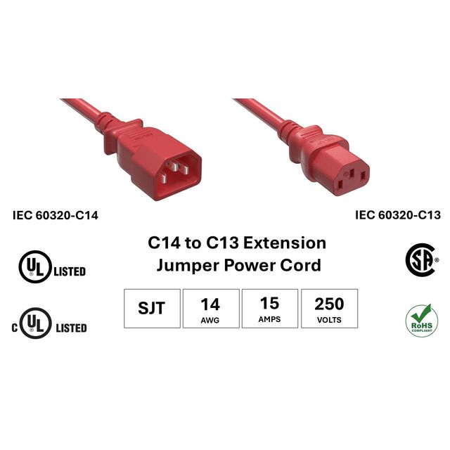 EXTEN PWR CORD C14/C13 14AWG 10'