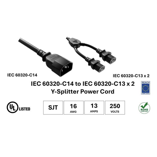 PWR Y-CBL IEC 320-C14/C13 x2 36"