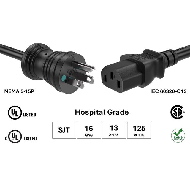 HOSPITAL-G PWR CRD 5-15P/C13 6'