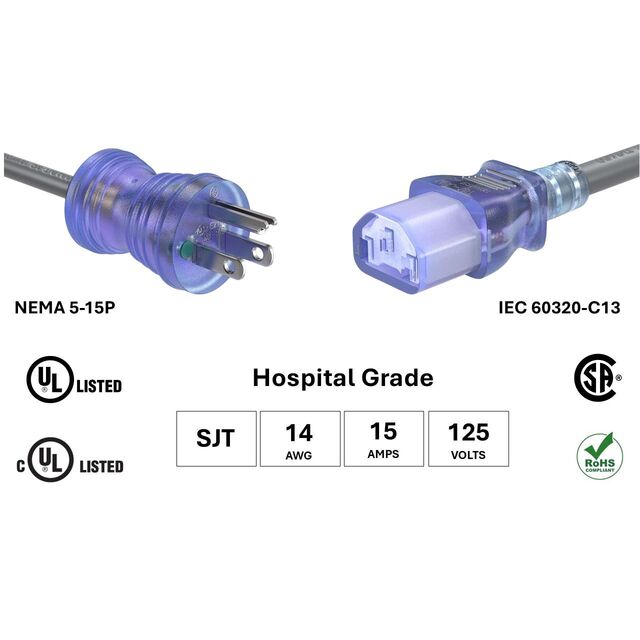HOSPITAL-G PWR CRD 5-15P/C13 15'