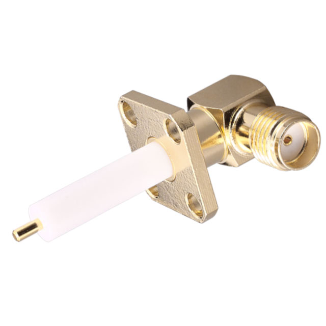 SMA FML R/A 4-HOLE FLANGE, GOLD