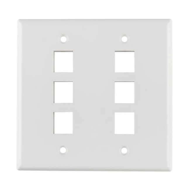 FACEPLATE DBL GANG 6PORT WHITE