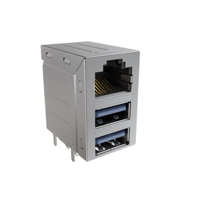 STACKED, RJ OVER TWO USB TYPE A